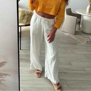 Low Rise Drawstring White Linen Pants, A New Day